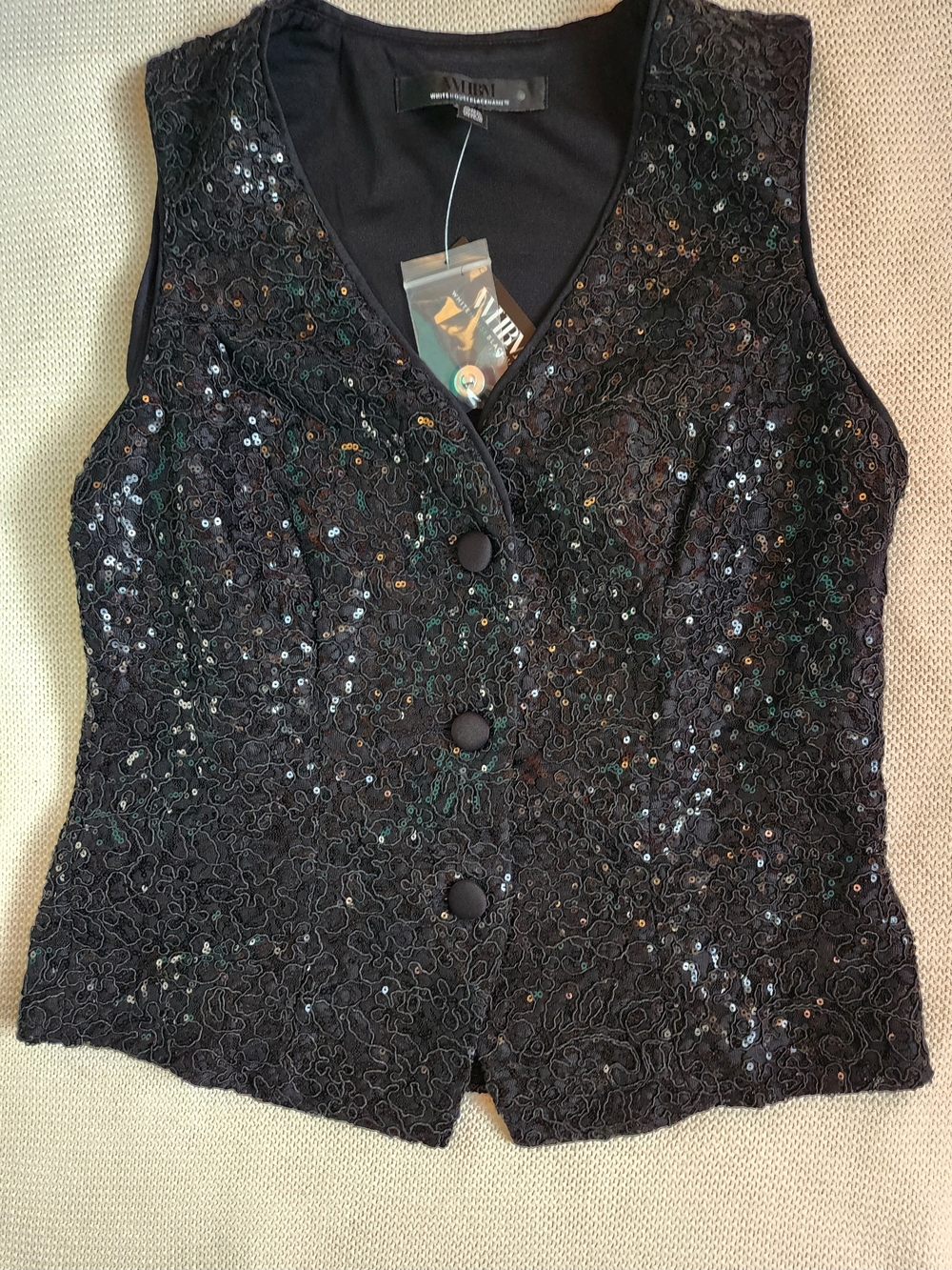 White House Black Market Black Sequin Lace Vest